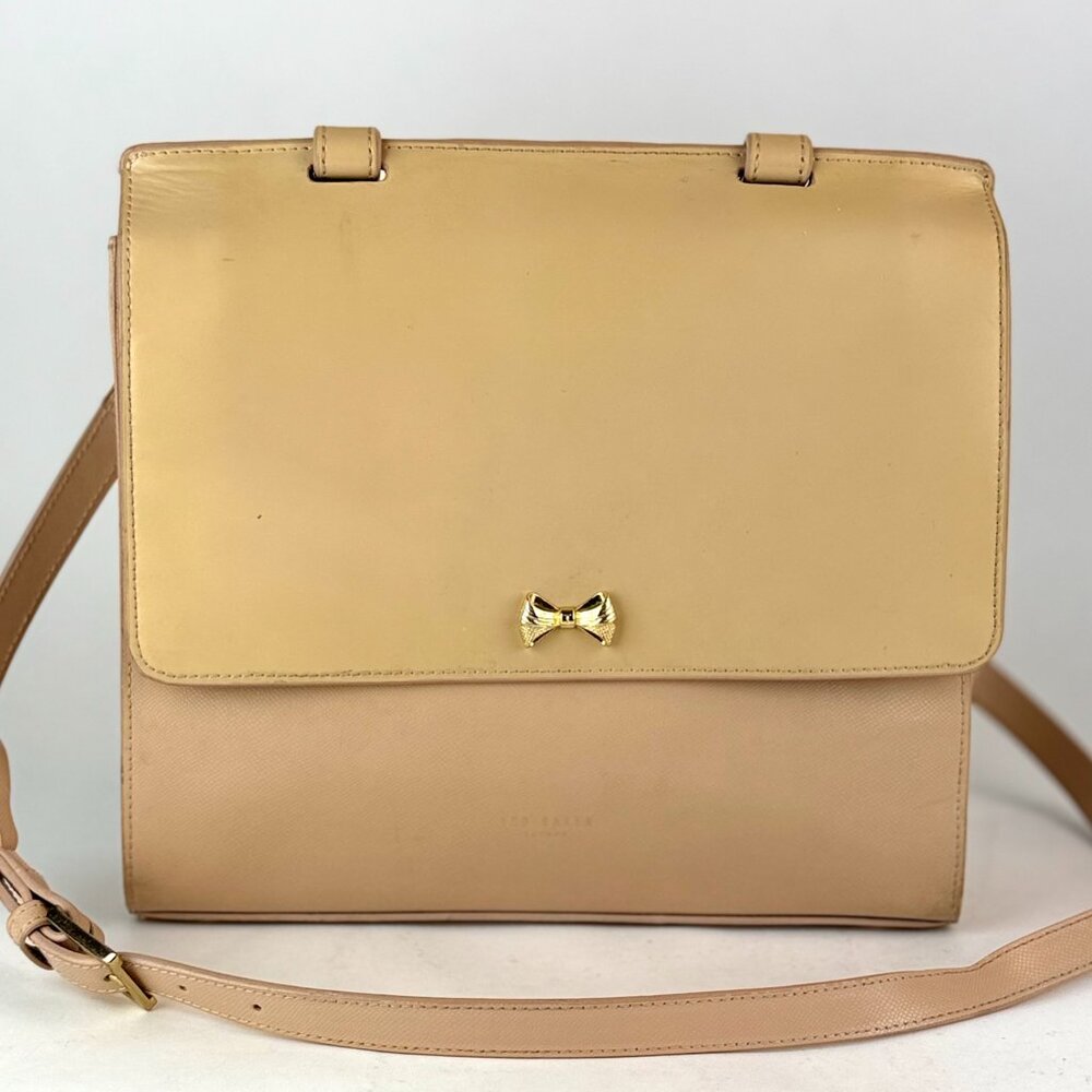 Ted Baker Two-Tone Beige & Cream Crossbody Bag with Gold Bow